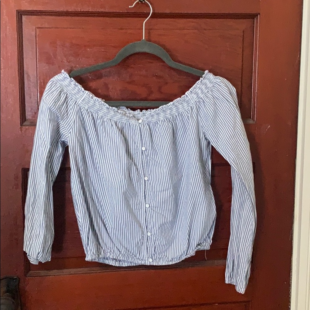 Blue and white off the shoulder top